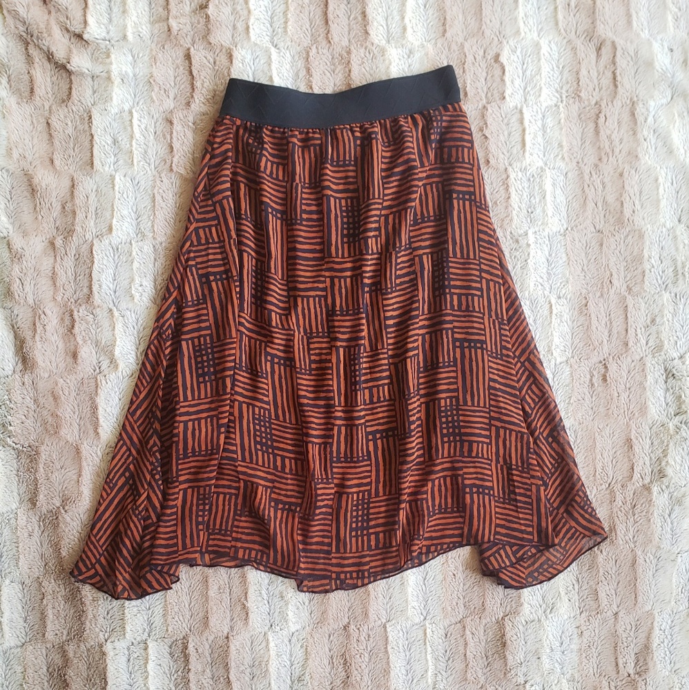 LULAROE BROWN/BLACK MIDI SKIRT...SIZE XS‎